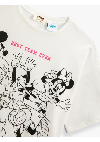 Crop Tişört Mickey Mouse Minnie Mouse Lisanslı Kısa Kollu