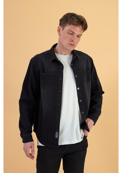 Erkek Jason Black Oversize Jean Gömlek Ceket