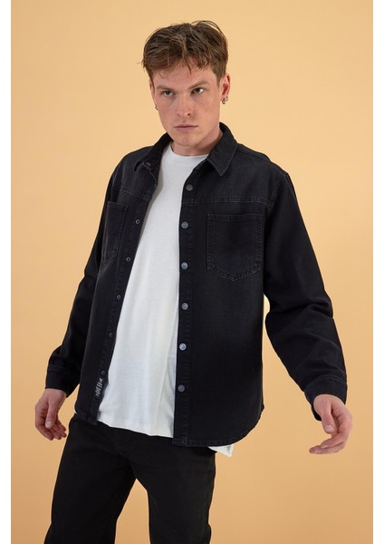 Erkek Jason Black Oversize Jean Gömlek Ceket