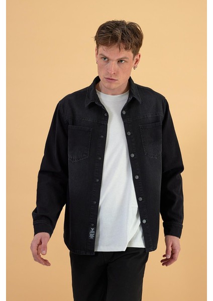 Erkek Jason Black Oversize Jean Gömlek Ceket