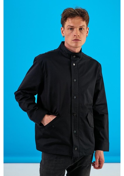 Erkek Joey Siyah Kapüşonlu Gabardin Ceket