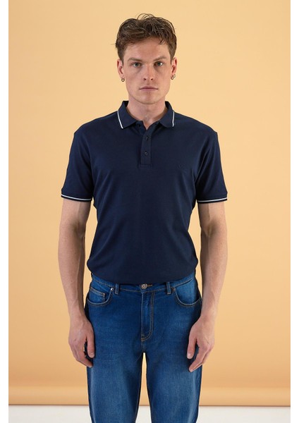 Erkek Çizgi Yaka Lacivert Regular Fit Pike Tişört modelleri