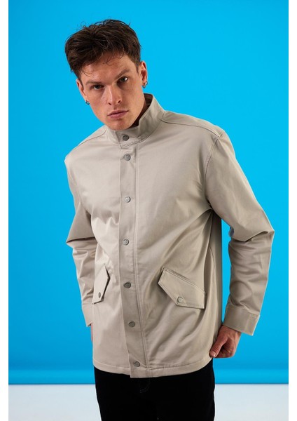Erkek Joey Taş Kapüşonlu Gabardin Ceket