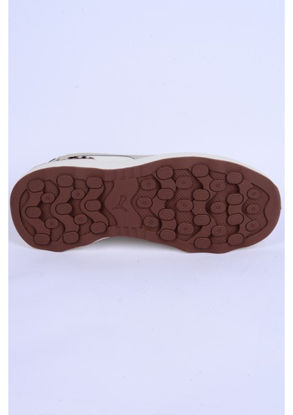 396437-01 Runtamed Platform Drama Fileli Deri Detaylı Leopar Desen Ortopedik Taban Bağcıklı Hafif Esnek Krem Günlük Kadın Spor Ayakkabı