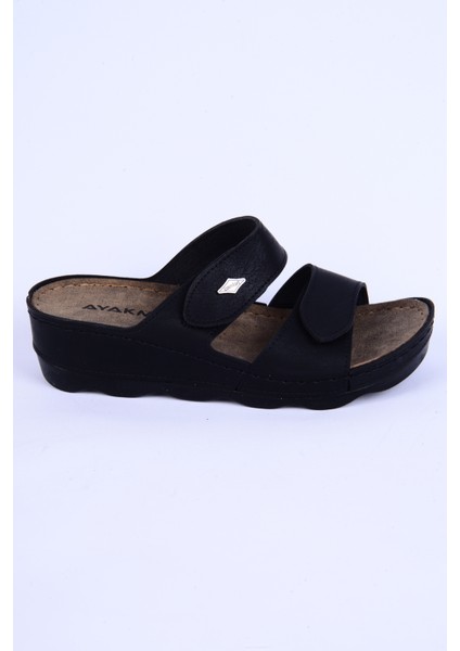 37-976 Yüksek Taban Cırtcırtlı Rahat Taban Siyah Günlük Kadın Terlik