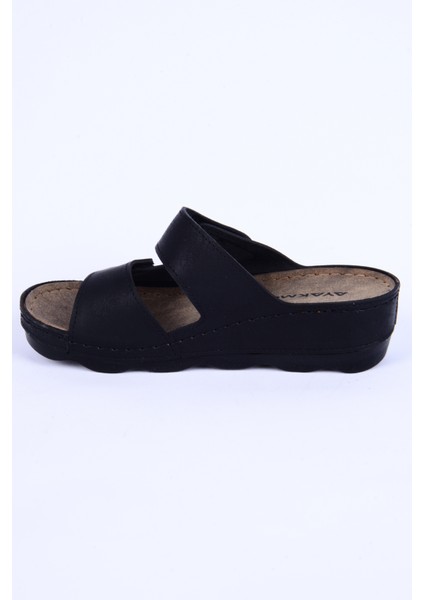 37-976 Yüksek Taban Cırtcırtlı Rahat Taban Siyah Günlük Kadın Terlik modelleri