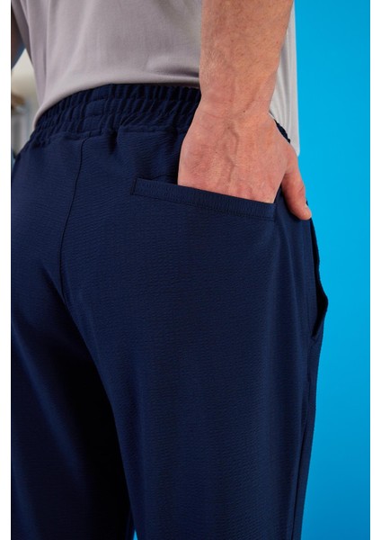 Erkek Alfred Navy Beli Lastikli Slim Straight Gofre Pantolon modelleri