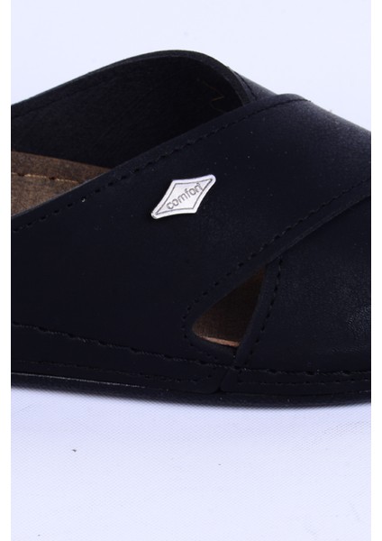 08-086 Deri Rahat Taban Jelli Siyah Günlük Kadın Terlik fiyatları