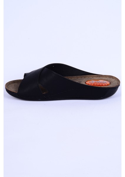 08-086 Deri Rahat Taban Jelli Siyah Günlük Kadın Terlik modelleri