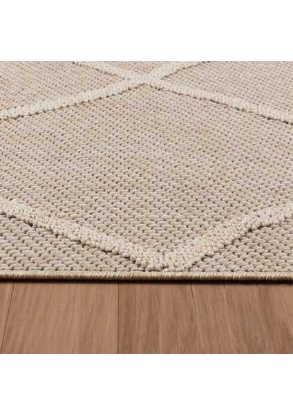 Carpettex Halı Balkon Teras Bahçe Mutfak Dış Mekan Halısı Iskandinav Desenli Bej Renkli Halı