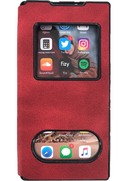 Oppo A31 Uyumlu Pencereli Kapaklı Kılıf - Kırmızı