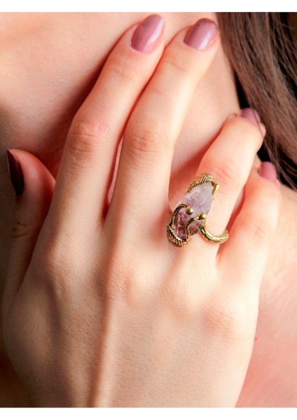 Doğal Taş Ametist Dev Boy Doğal Taşlı Antik Ayarlanabilir Yüzük Dtdba