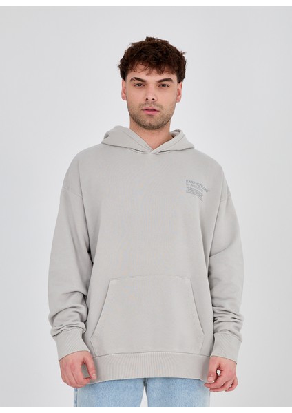 Enzoı Erkek Oversize Kapüşonlu Gri Sweatshirt