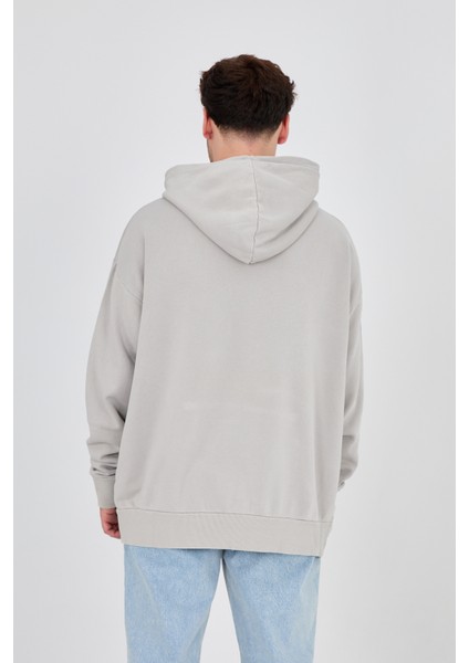 Enzoı Erkek Oversize Kapüşonlu Gri Sweatshirt