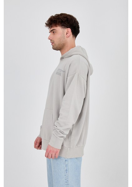 Enzoı Erkek Oversize Kapüşonlu Gri Sweatshirt