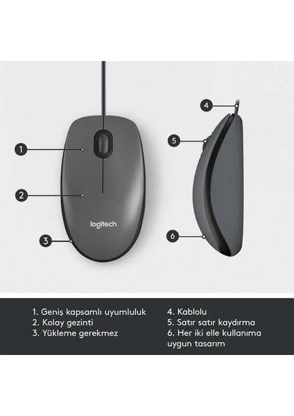 Logıtech 910-006652, M100 Siyah, USB Kablolu, 1000DPI, Optik, 3 Tuşlu, Mouse indirimleri