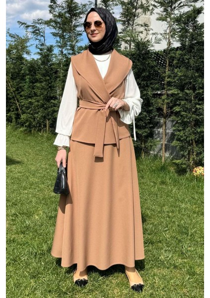 Zarif Etek Yelek Takım Camel modelleri