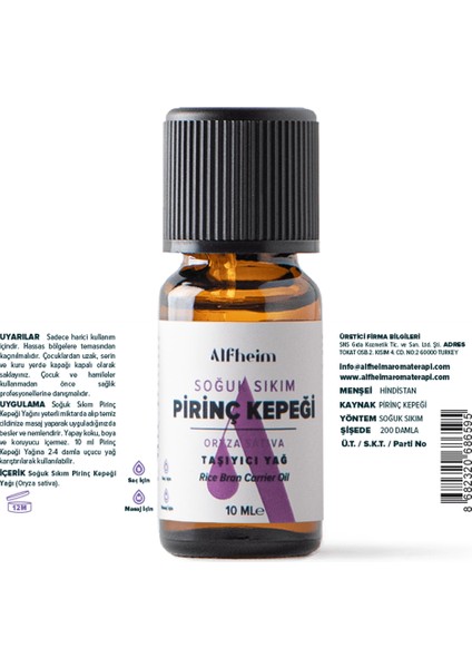 Pirinç Kepeği Yağı/ Pirinç Kepeği Yağı/ Aromaterapi/ Taşıyıcı Sabit Yağ/ 10 ml