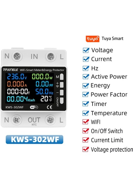 Onoffsmart Tuya Destekli Akıllı Wi-Fi Yüksek voltaj Akım Koruma  63 A Isı Gostergeli Anahtar Devre Koruyucu Kesici