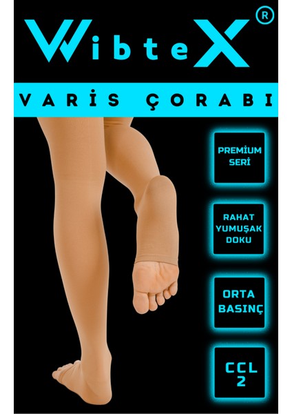 Diz Altı Varis Çorabı Burnu Açık (Siyah Renk) Orta Basınç Ccl2(Çift Bacak)