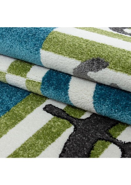 Sevimli Korsan Desenli Soft Çocuk Halısı Mavi Yeşil fırsatları