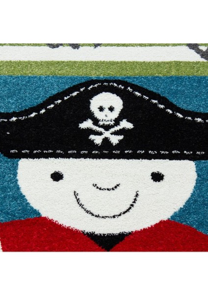 Sevimli Korsan Desenli Soft Çocuk Halısı Mavi Yeşil indirimleri