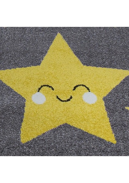 Sevimli Yıldız Desenli Soft Çocuk Odası Halısı Gri Sarı Renkli fiyatları