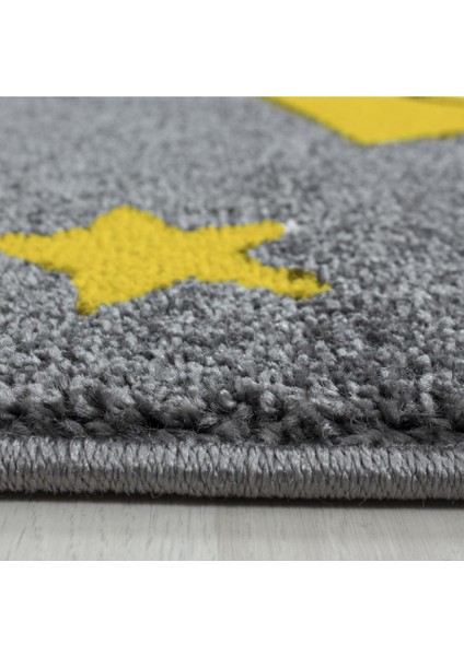 Sevimli Yıldız Desenli Soft Çocuk Odası Halısı Gri Sarı Renkli fırsatları