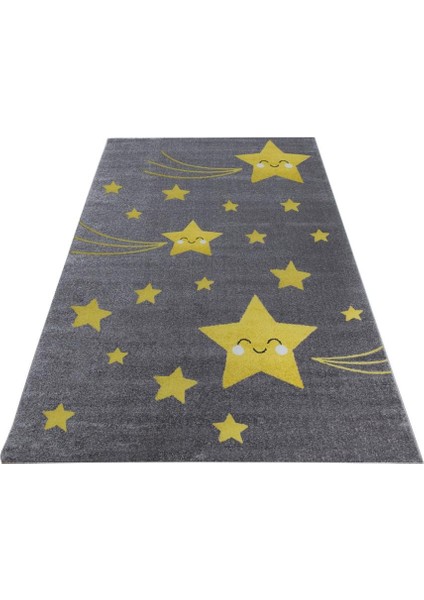 Sevimli Yıldız Desenli Soft Çocuk Odası Halısı Gri Sarı Renkli indirimleri