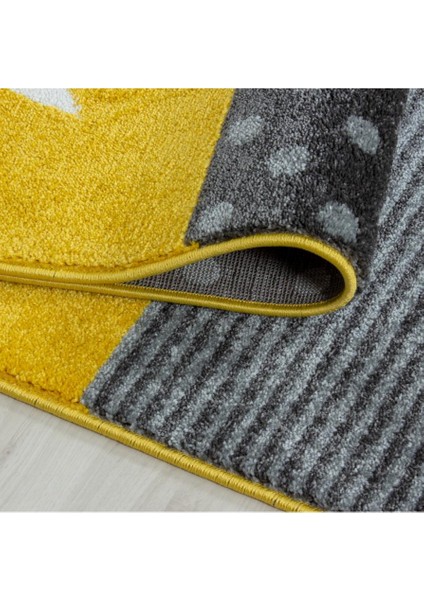 Kareli Yıldız Kalp Bulut Desenli Soft Çocuk Odası Halısı Gri Sarı Beyaz modelleri