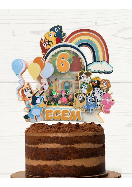 Bluey Temalı Kişiye Özel Kız Erkek Çocuk Doğum Günü Pasta Süsü - Bluey Temalı Cake TOPPER(20X19CM)