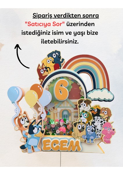 Bluey Temalı Kişiye Özel Kız Erkek Çocuk Doğum Günü Pasta Süsü - Bluey Temalı Cake TOPPER(20X19CM) fiyatları