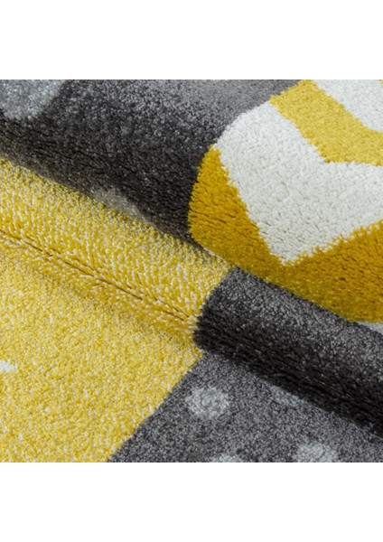 Yuvarlak Halı - Yıldız Kareli Kalp Bulut Desenli Çocuk Odası Halısı Gri Sarı Beyaz fiyatları