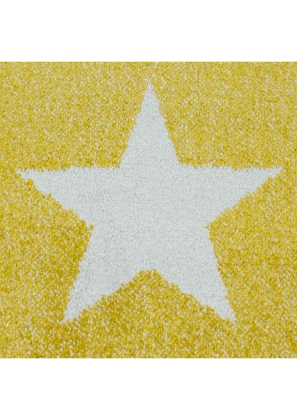 Yuvarlak Halı - Yıldız Kareli Kalp Bulut Desenli Çocuk Odası Halısı Gri Sarı Beyaz indirimleri