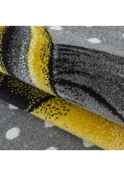 Yuvarlak Halı - Unicorn Peri Atı Desenli Çocuk Halısı Gri Sarı Beyaz Renklerde fırsatları