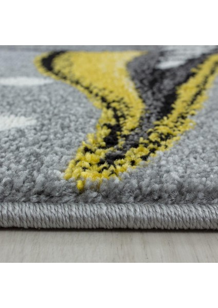 Yuvarlak Halı - Unicorn Peri Atı Desenli Çocuk Halısı Gri Sarı Beyaz Renklerde indirimleri