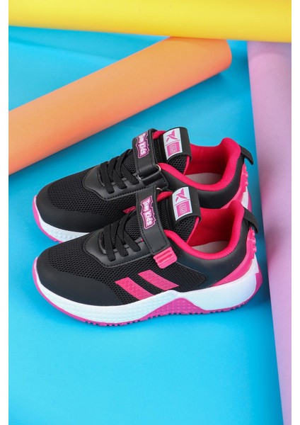 Cırtlı Siyah Fuşya Pudra Kız Çocuk Spor Ayakkabı fiyatları