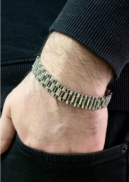 319L Çelik Erkek Bileklik Jubile Kordon Silver Renk Atmaz Kararmaz 22 cm