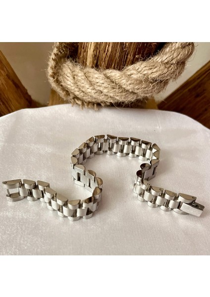 319L Çelik Erkek Bileklik Jubile Kordon Silver Renk Atmaz Kararmaz 22 cm fiyatları