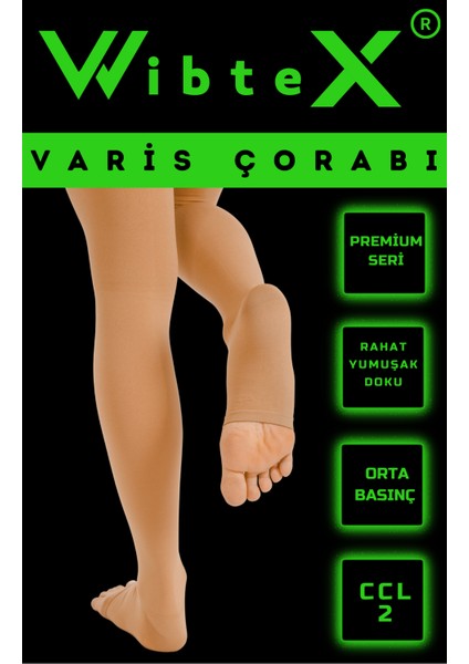 Diz Üstü Varis Çorabı Burnu Açık (Ten Rengi) Orta Basınç Ccl2(Çift Bacak)