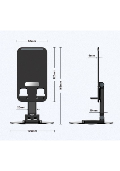 Işık Ticarett Yuvarlak Tabanlı Katlanabilir Masaüstü Telefon ve Tablet Standı Telefon Tutucu Tablet Tutucu - Siyah