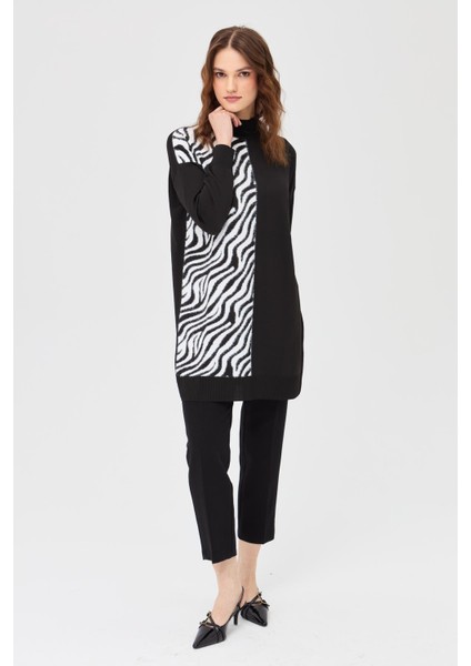 Zebra Kombinli Triko Tunik - Siyah