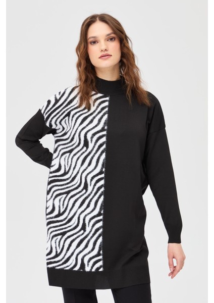 Zebra Kombinli Triko Tunik - Siyah