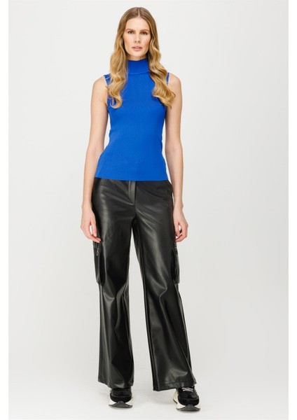 Yarım Balıkçı Kolsuz Basic Triko Kazak-SAX