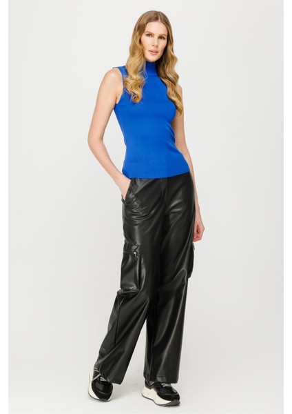 Yarım Balıkçı Kolsuz Basic Triko Kazak-SAX fiyatları