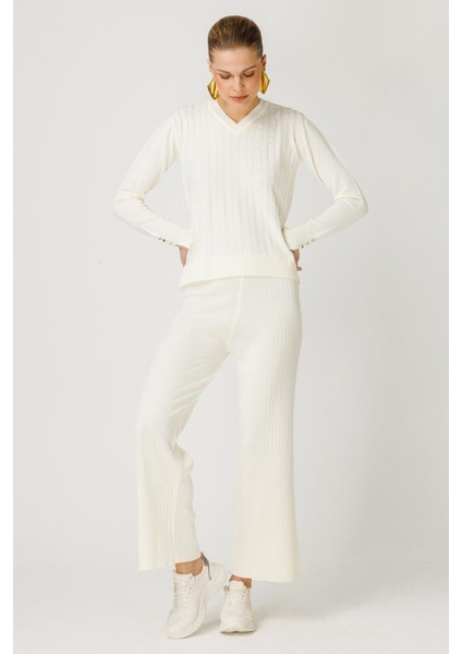 Beli Lastikli Triko Pantolon - Ekru fiyatları