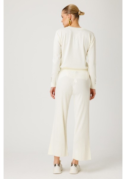 Beli Lastikli Triko Pantolon - Ekru indirimleri
