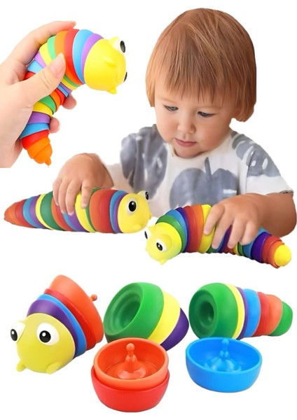 Oyuncak Söktak Eğlenceli Stres Ve Anksiyete Giderici Gökkuşağı Renkli Montessori Tırtıl Oyuncağı