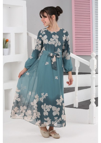 Kız Çocuk Astarlı Tam Boy Çiçek Desenli Iç Göstermeyen Şık ve Rahat Uzun ELBISE-ELB-0040 fiyatları