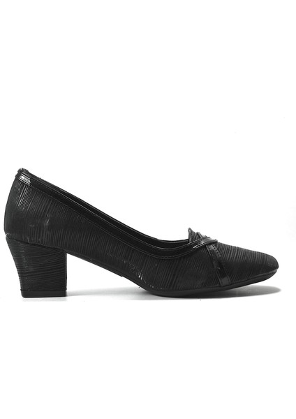 8614 Siyah & Gümüş Kısa Kalın Topuklu Kadın Abiye Ayakkabı modelleri